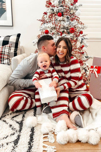 Red and White Stripes Long Sleeves Family Pajama Sets