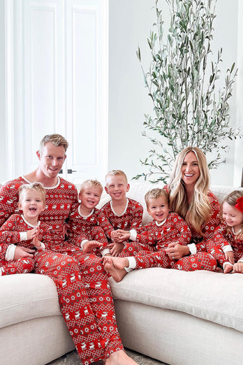 Red Snowflake Printed Christmas Flamily Matching Pajama Sets