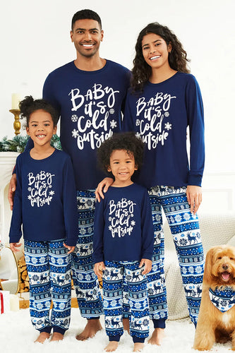 Navy Letter Printed Christmas Family Pajama Sets