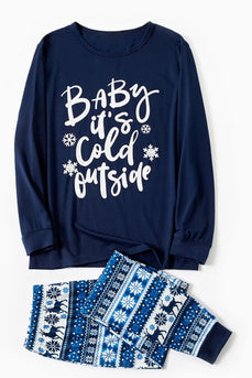 Navy Letter Printed Christmas Family Pajama Sets