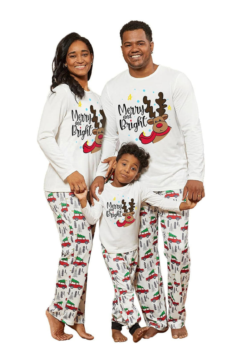 Load image into Gallery viewer, White Deer Printed Christmas Family Pajamas Set