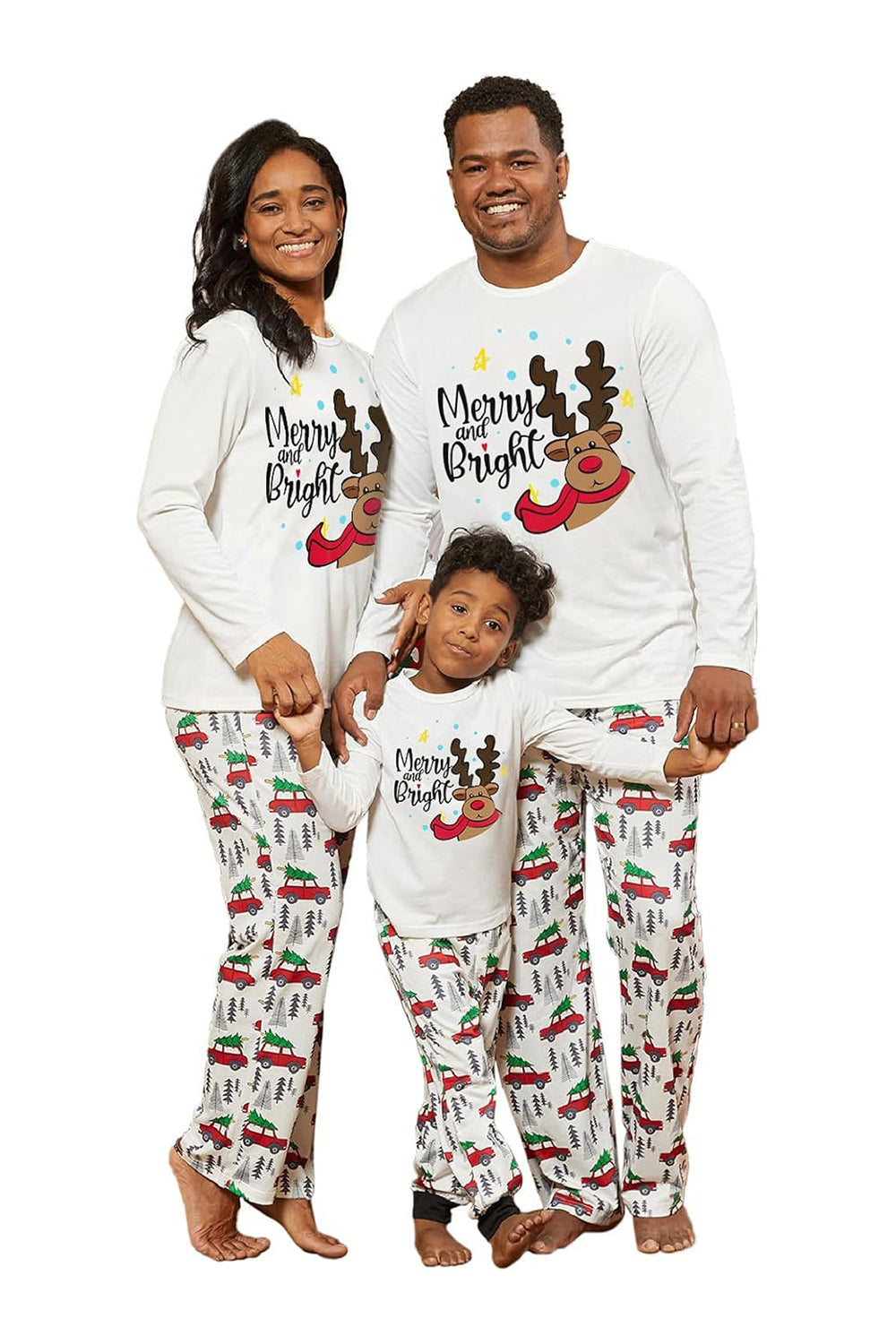 White Deer Printed Christmas Family Pajamas Set