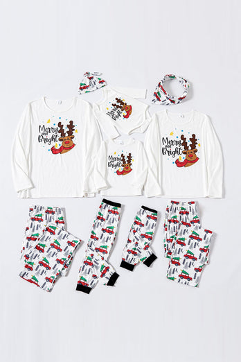 White Deer Printed Christmas Family Pajamas Set