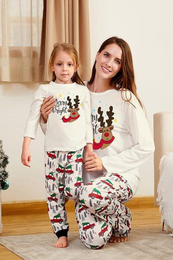 White Deer Printed Christmas Family Pajamas Set