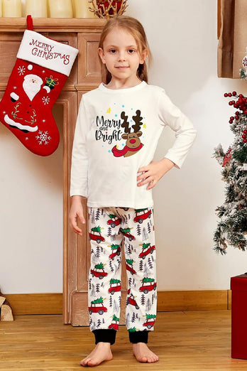 White Deer Printed Christmas Family Pajamas Set