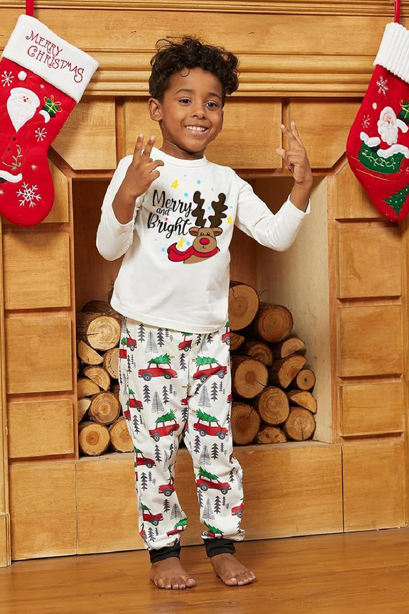 Load image into Gallery viewer, White Deer Printed Christmas Family Pajamas Set