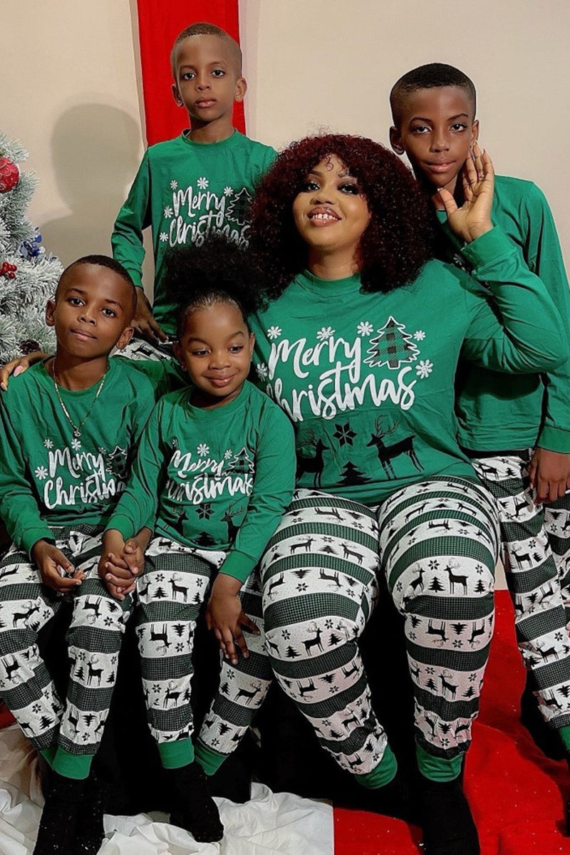 Load image into Gallery viewer, Dark Green Merry Christmas Printed Family Pajama Sets