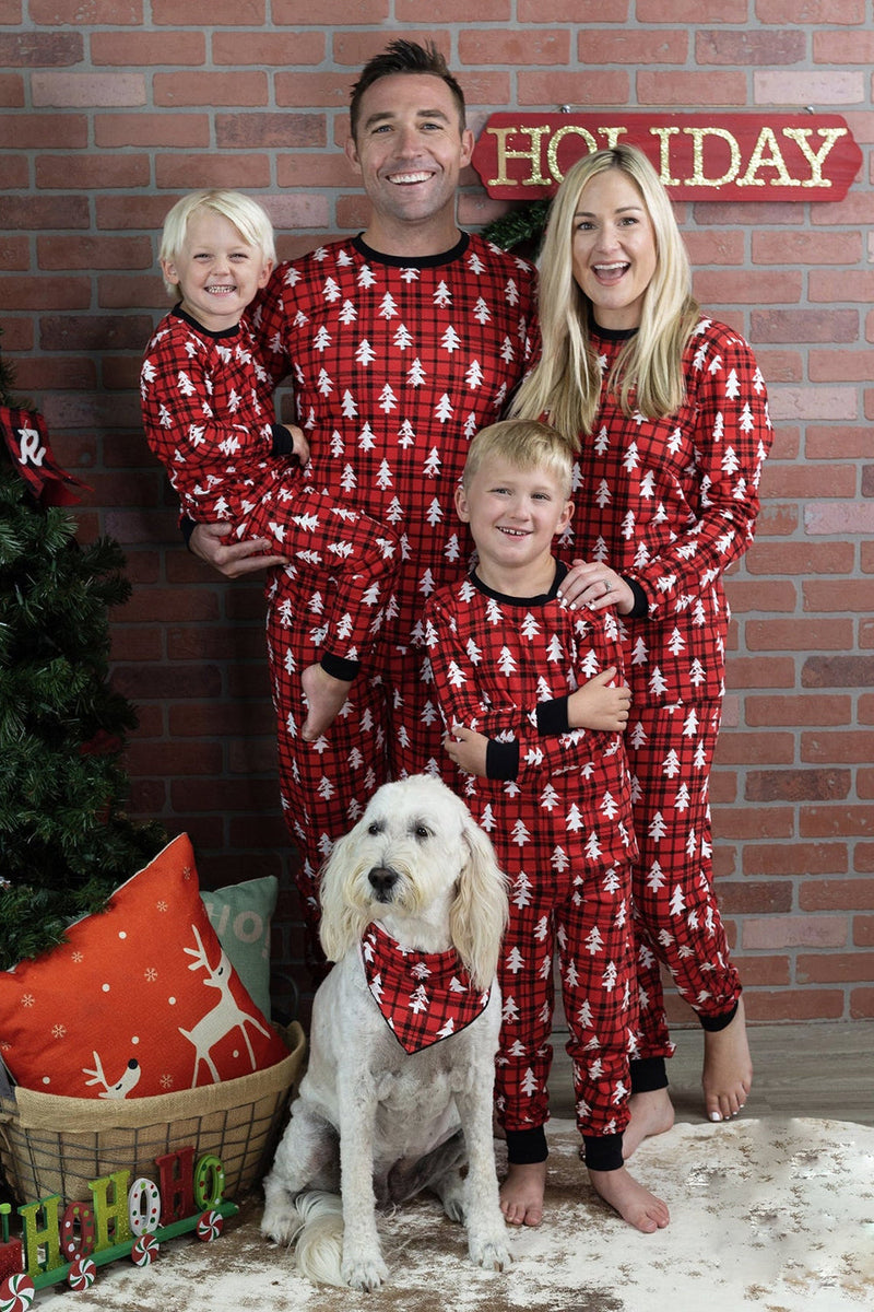 Load image into Gallery viewer, Loose Christmas Soft Pajamas Red Plaid Christmas Tree Printed Warm Fashion Pajama Set