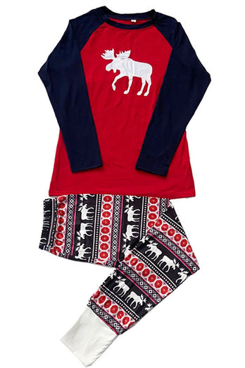 Red Family Pajama Reindeer Long Sleeve Christmas Pajama Set