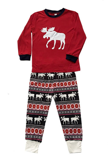 Red Family Pajama Reindeer Long Sleeve Christmas Pajama Set