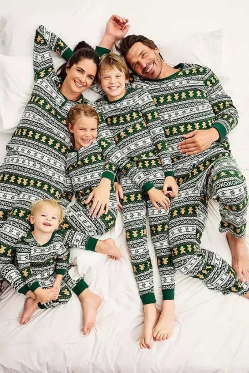 Load image into Gallery viewer, Christmas Loose Family Matching Green Snowflake Gingerbread Man Pattern Pajama Set