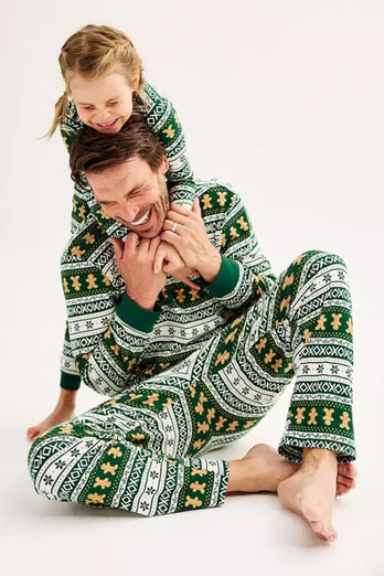 Christmas Loose Family Matching Green Snowflake Gingerbread Man Pattern Pajama Set