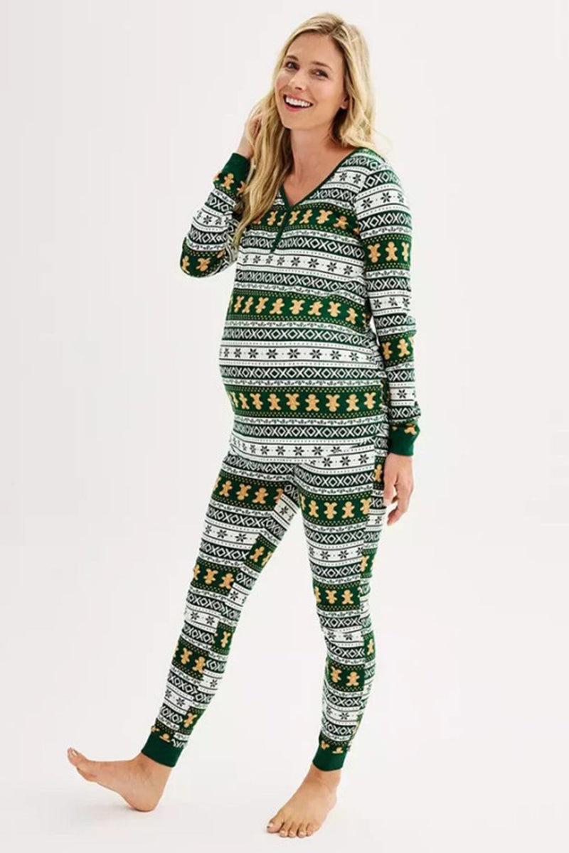 Load image into Gallery viewer, Christmas Loose Family Matching Green Snowflake Gingerbread Man Pattern Pajama Set