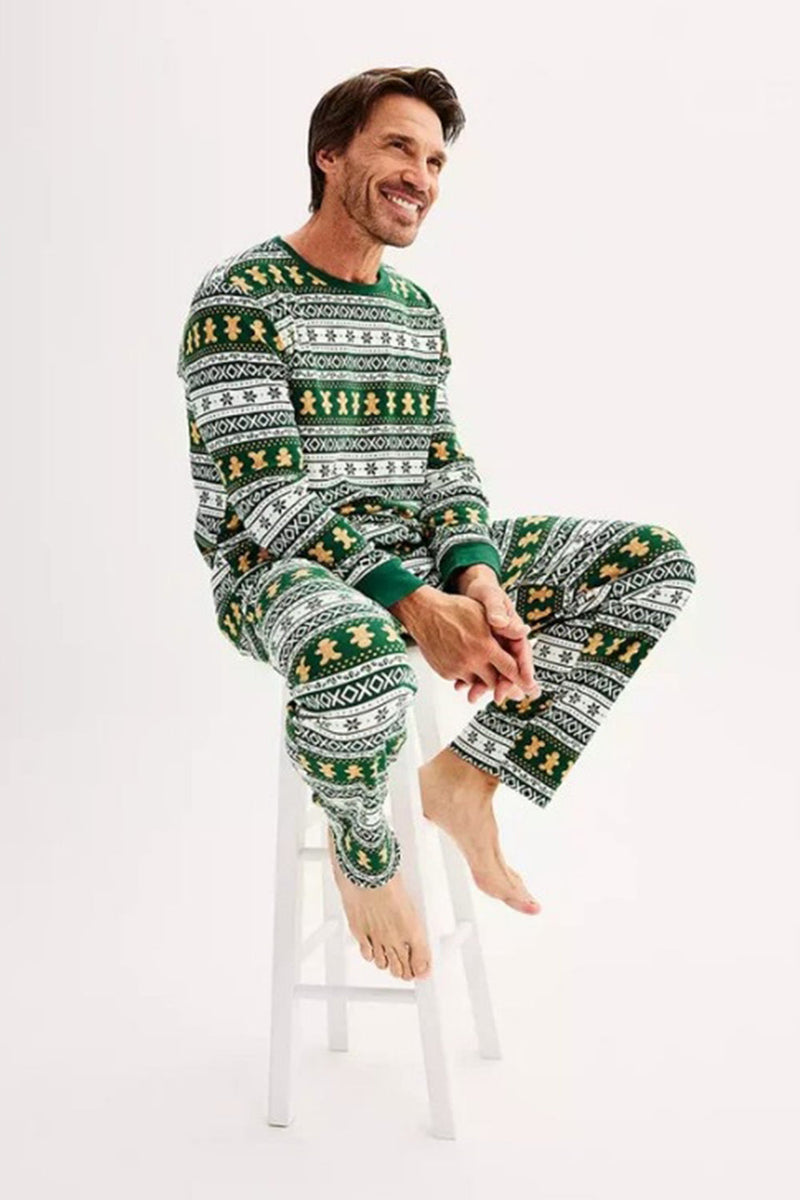 Load image into Gallery viewer, Christmas Loose Family Matching Green Snowflake Gingerbread Man Pattern Pajama Set