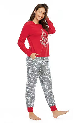 Casual Loose Long Sleeve Nightwear Merry Christmas Tree Matching Pyjamas Pajamas Set