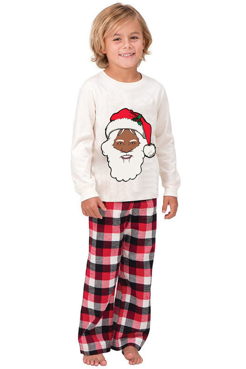 Load image into Gallery viewer, New Family Christmas Cartoon Santa Claus Long Sleeve Top with Plaid Pants White Christmas Pajamas Set