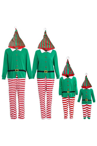 Green Pajamas with Striped Pants Family Matching Christmas Pajamas Set