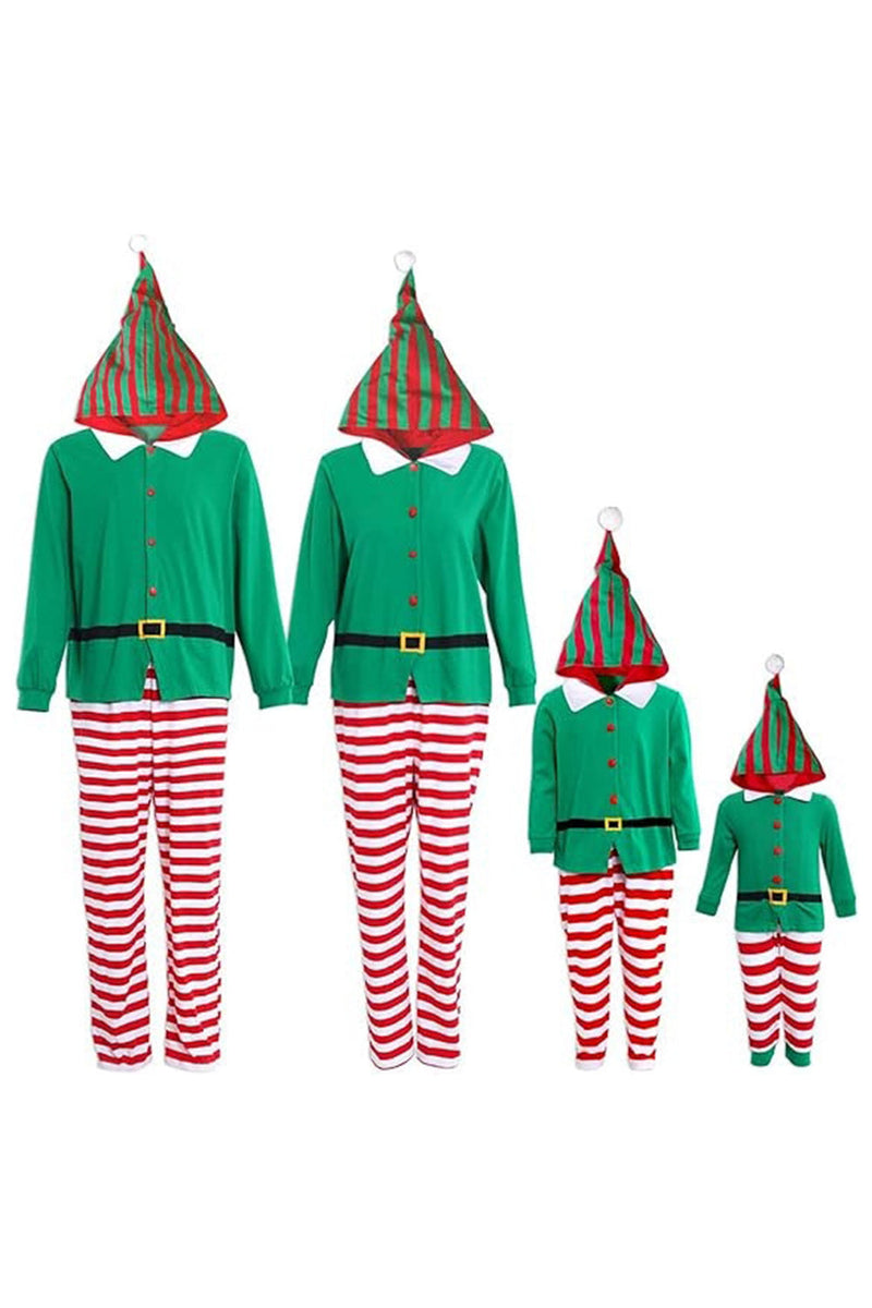 Load image into Gallery viewer, Green Pajamas with Striped Pants Family Matching Christmas Pajamas Set