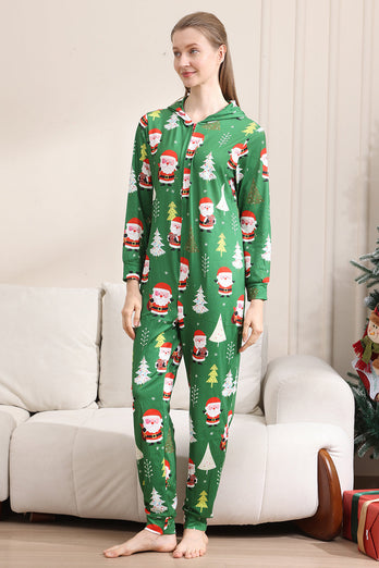 Green Christmas Pajamas for Family Matching Christmas for Women Men Hooded One Piece Pjs Holiday Sleepwear