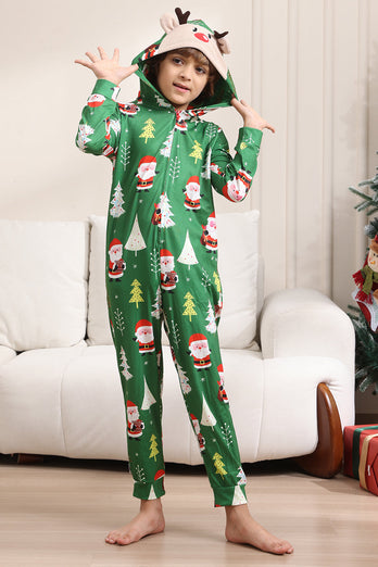 Green Christmas Pajamas for Family Matching Christmas for Women Men Hooded One Piece Pjs Holiday Sleepwear