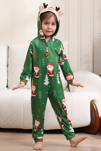 Green Christmas Pajamas for Family Matching Christmas for Women Men Hooded One Piece Pjs Holiday Sleepwear