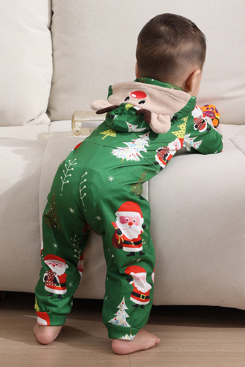 Load image into Gallery viewer, Green Christmas Pajamas for Family Matching Christmas for Women Men Hooded One Piece Pjs Holiday Sleepwear