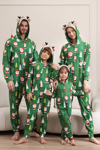 Green Christmas Pajamas for Family Matching Christmas for Women Men Hooded One Piece Pjs Holiday Sleepwear