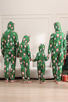 Green Christmas Pajamas for Family Matching Christmas for Women Men Hooded One Piece Pjs Holiday Sleepwear