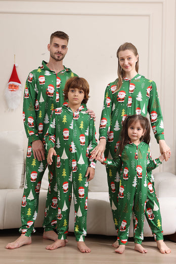 Green Christmas Pajamas for Family Matching Christmas for Women Men Hooded One Piece Pjs Holiday Sleepwear