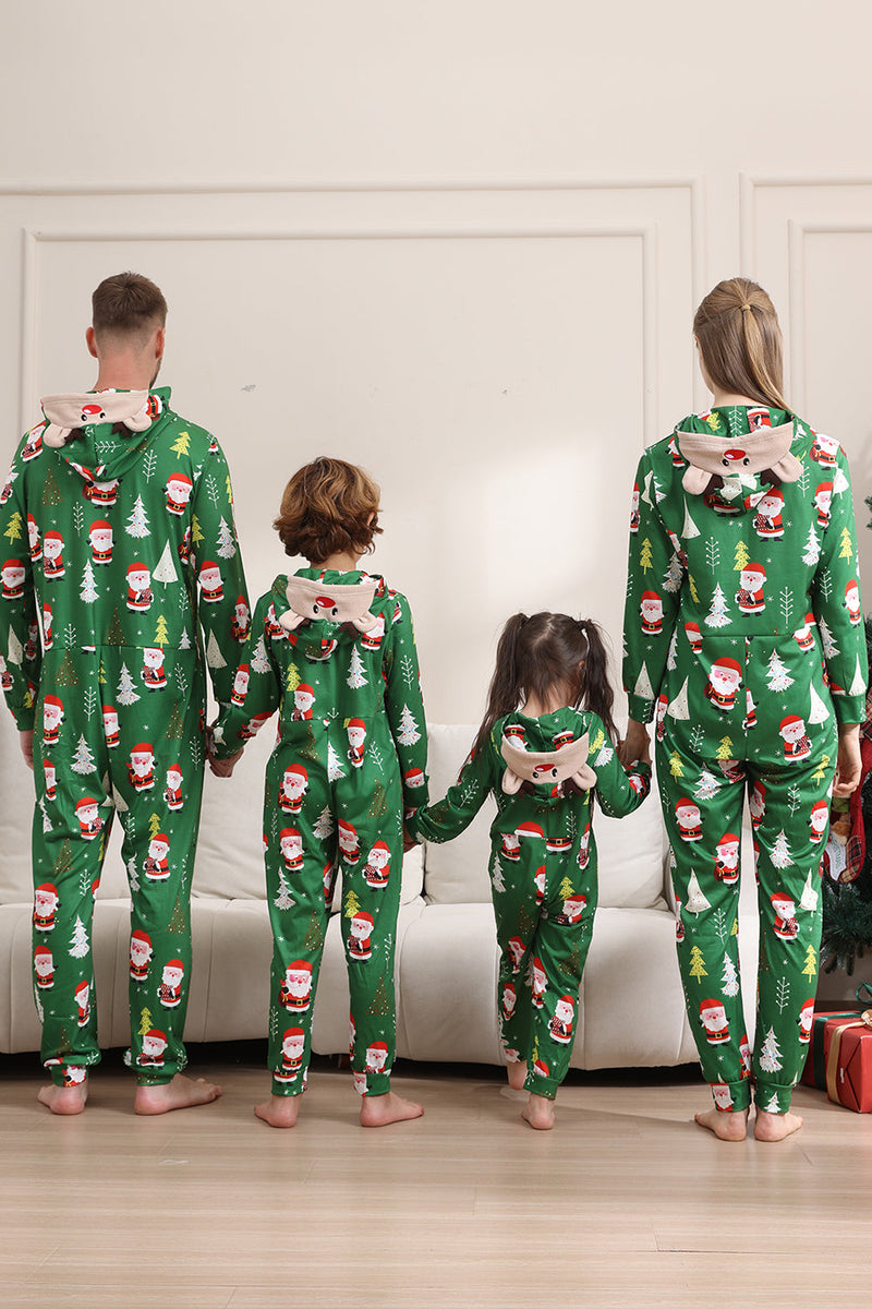 Load image into Gallery viewer, Green Christmas Pajamas for Family Matching Christmas for Women Men Hooded One Piece Pjs Holiday Sleepwear