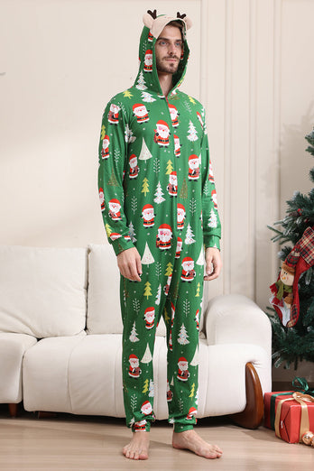 Green Christmas Pajamas for Family Matching Christmas for Women Men Hooded One Piece Pjs Holiday Sleepwear