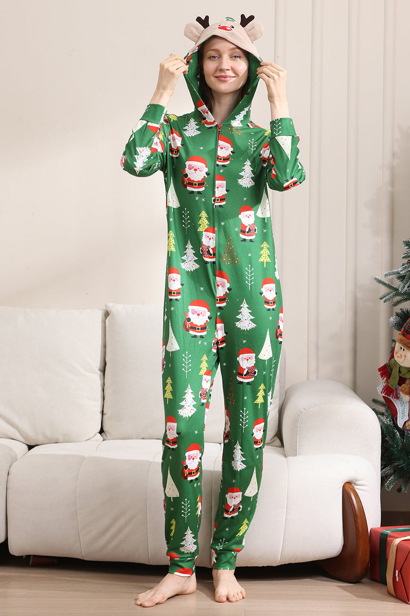 Load image into Gallery viewer, Green Christmas Pajamas for Family Matching Christmas for Women Men Hooded One Piece Pjs Holiday Sleepwear