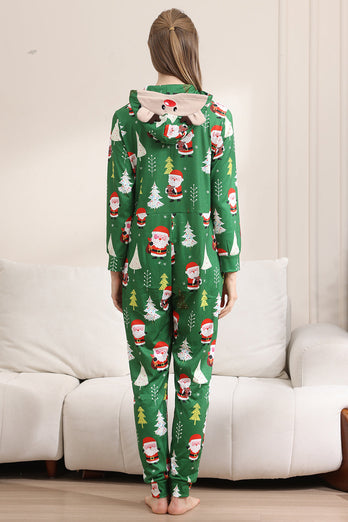 Green Christmas Pajamas for Family Matching Christmas for Women Men Hooded One Piece Pjs Holiday Sleepwear