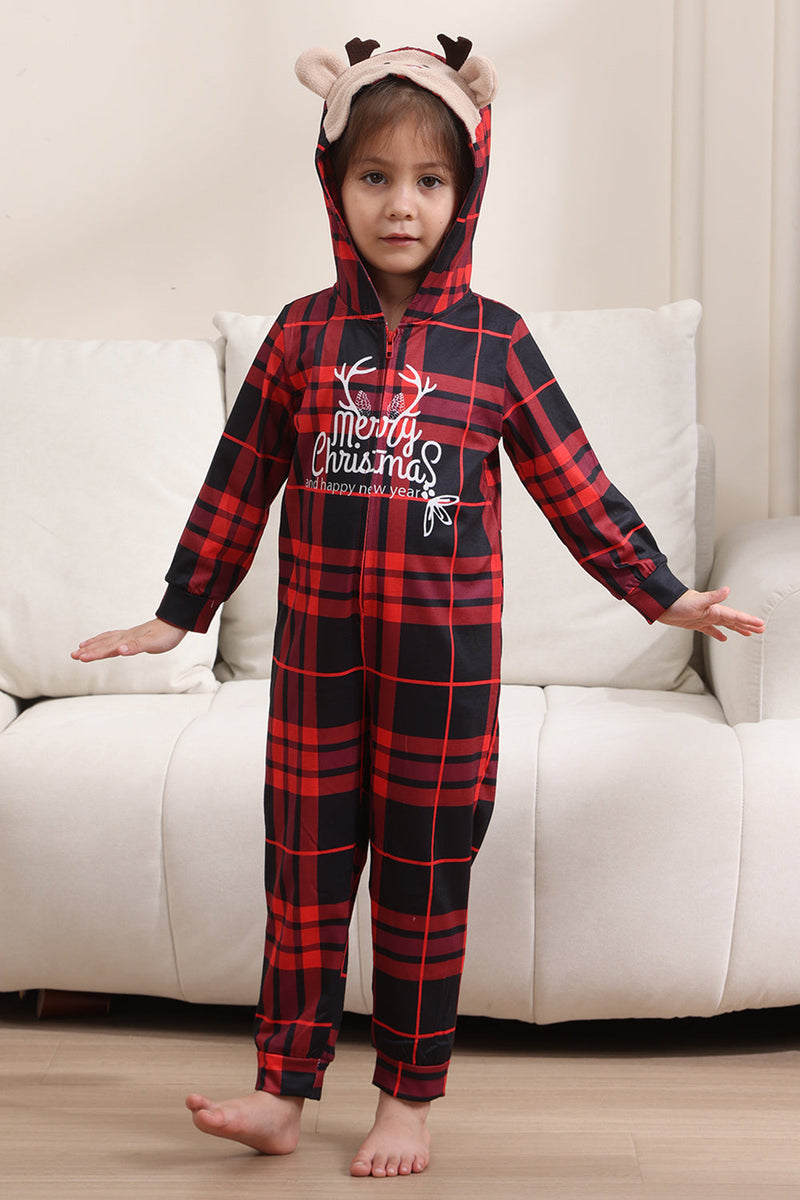 Load image into Gallery viewer, Red Merry Christmas Pajamas for Family Hooded One Piece Pjs Holiday Pajamas Set