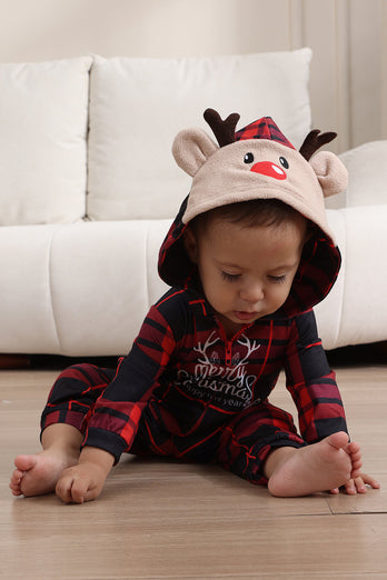 Red Merry Christmas Pajamas for Family Hooded One Piece Pjs Holiday Pajamas Set