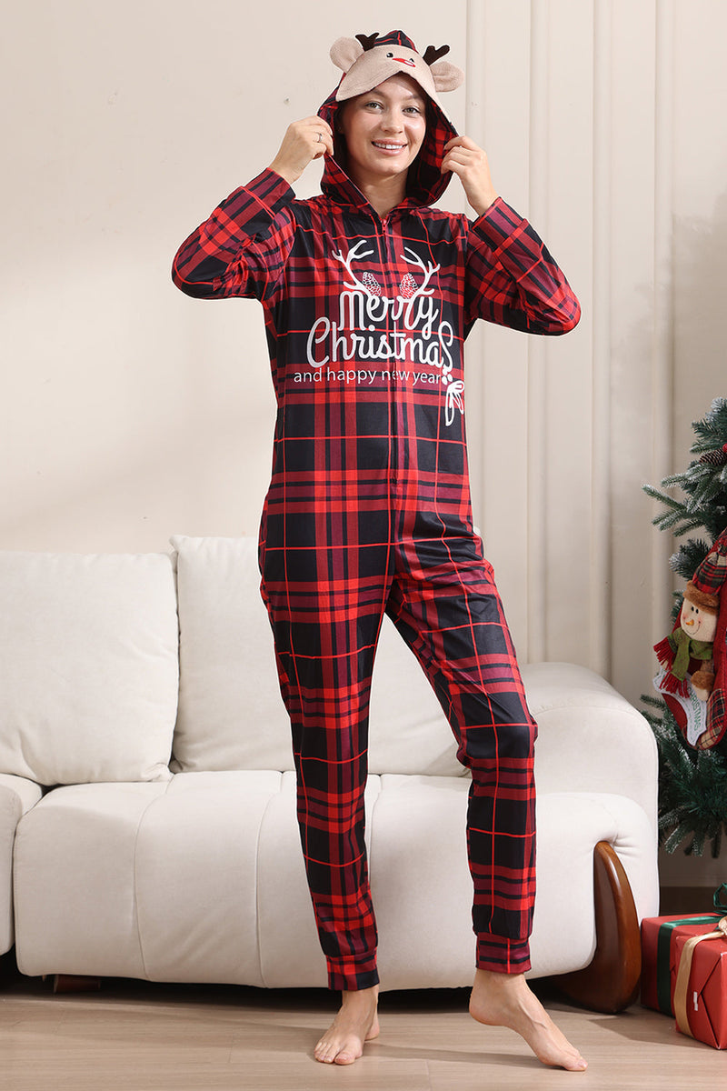 Load image into Gallery viewer, Red Merry Christmas Pajamas for Family Hooded One Piece Pjs Holiday Pajamas Set