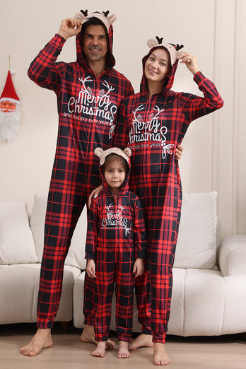 Red Merry Christmas Pajamas for Family Hooded One Piece Pjs Holiday Pajamas Set