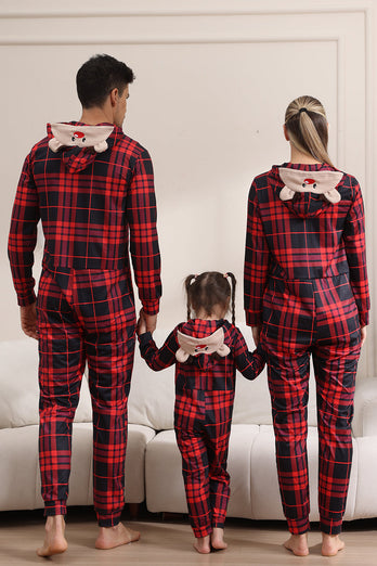 Red Merry Christmas Pajamas for Family Hooded One Piece Pjs Holiday Pajamas Set