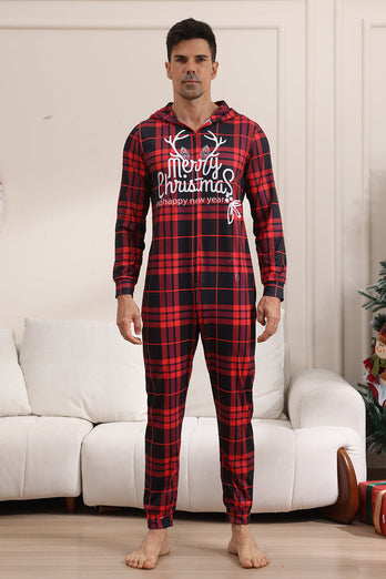 Red Merry Christmas Pajamas for Family Hooded One Piece Pjs Holiday Pajamas Set