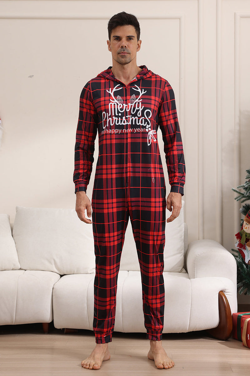 Load image into Gallery viewer, Red Merry Christmas Pajamas for Family Hooded One Piece Pjs Holiday Pajamas Set