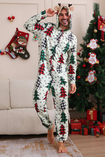 Family Christmas Pajamas Parent-child Clothes Cute Christmas Tree Hooded Jumpsuit Christmas Family Set