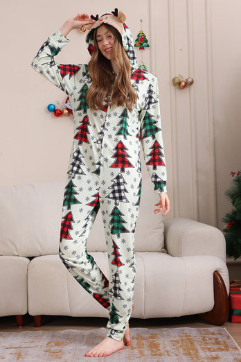 Family Christmas Pajamas Parent-child Clothes Cute Christmas Tree Hooded Jumpsuit Christmas Family Set