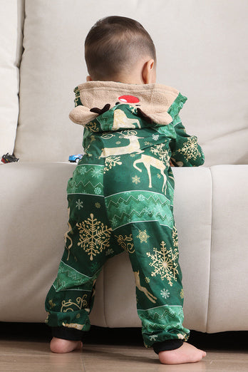 Dark Green Deer and Snowflake Print Pajamas Set for Men and Women Couples Family