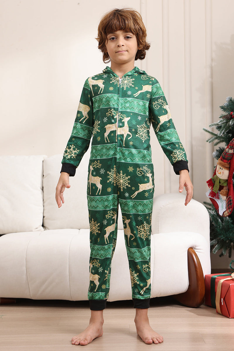 Load image into Gallery viewer, Dark Green Deer and Snowflake Print Pajamas Set for Men and Women Couples Family