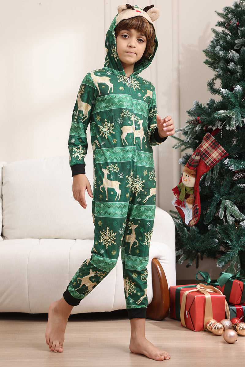 Load image into Gallery viewer, Dark Green Deer and Snowflake Print Pajamas Set for Men and Women Couples Family