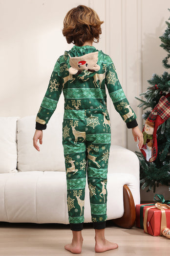 Dark Green Deer and Snowflake Print Pajamas Set for Men and Women Couples Family