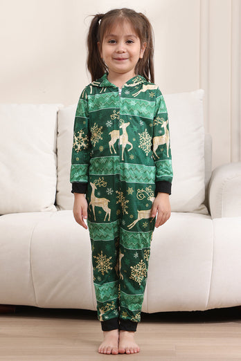 Dark Green Deer and Snowflake Print Pajamas Set for Men and Women Couples Family