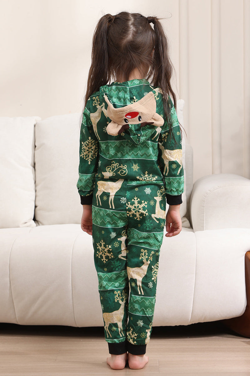 Load image into Gallery viewer, Dark Green Deer and Snowflake Print Pajamas Set for Men and Women Couples Family