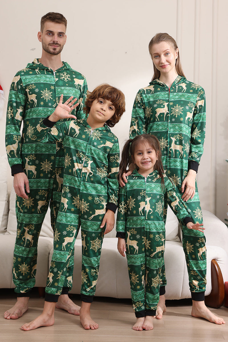 Load image into Gallery viewer, Dark Green Deer and Snowflake Print Pajamas Set for Men and Women Couples Family