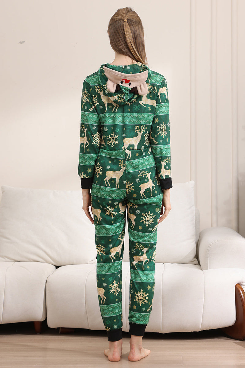 Load image into Gallery viewer, Dark Green Deer and Snowflake Print Pajamas Set for Men and Women Couples Family